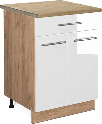 Image de Meuble cuisine Vicco Fame-Line Blanc Haute brillance 60cm avec tiroir, PT Chêne, Model 45885