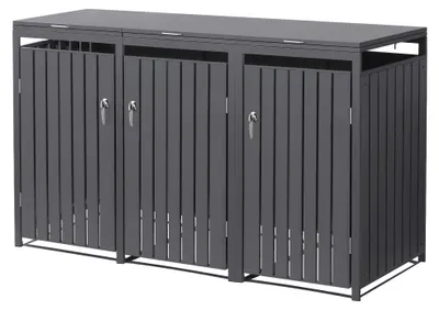 Immagine prodotto di Contenitore per bidoni della spazzatura ML-Design, modello a 3 scomparti, per 3 bidoni, capacità 240 litri ciascuno, dimensioni 200x80x120 cm, colore antracite, realizzato in acciaio, resistente agli agenti atmosferici e con chiusura a chiave