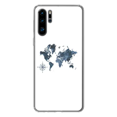 Produktbild von MuchoWow® Handyhülle Schutzhülle Hülle für Huawei P30 Pro Weltkarte - blau - Kompass Silikon Softcase Handy Hülle - Schutzdeckel