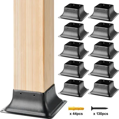 Zdjęcie produktu dla VEVOR zestaw 10 tulei wkręcanych 153x153x62mm wspornik słupka stal węglowa podstawa słupka podstawa słupka tuleja gruntowa podstawa słupka Idealny do balustrad werandowych, pergoli i filarów