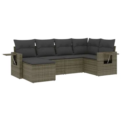 Produktbild von 6-tlg. Garten-Sofagarnitur mit Kissen Grau Poly Rattan