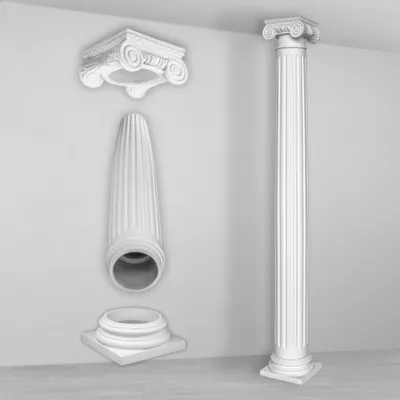 Produktbild von Säule | rund | kanneliert | vorgrundierte Oberfläche | stoßfest | Klassisch | Barock | Dekosäule | Stuck | weiß | Polyurethan| N3215F Set | 152 mm