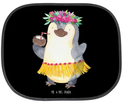 Produktbild von Mr. & Mrs. Panda Sonnenschutz Auto Pinguin Kokosnuss - Schwarz - Geschenk, Ferien, Erholt, Hawaii, Sonnenblende, Urlaub, saugnapf, Aloha, seitenfenster