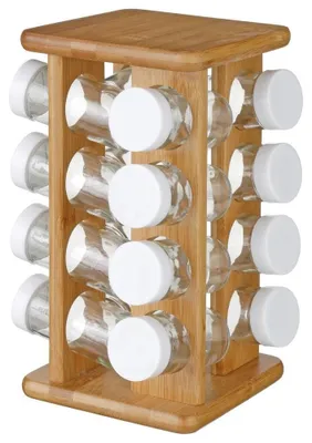 Produktbild von 5Five Simply Smart Bambus-Gewürzkarussell, mit 16 Gewürzdosen aus Glas, 27.7 cm, 124572