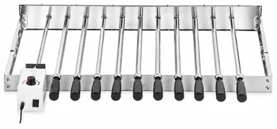 Image de Broche rotisserie électrique BBQ-Toro, en acier inoxydable, avec 10 broches et moteur, (L) 70 x (P) 27-40 cm, avec prise secteur et port USB