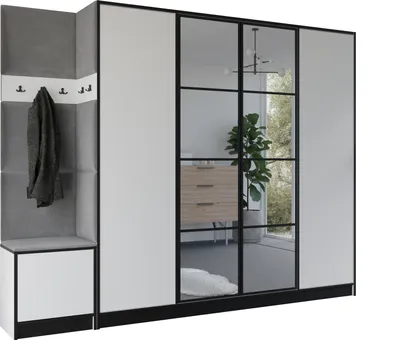 Produktbild von KIER FURNITURE Kleiderschrank EDEN, Schlafzimmer Schrank, Garderobeschrank, Flurschrank Weiß & Grau 259,6x205x39 cm