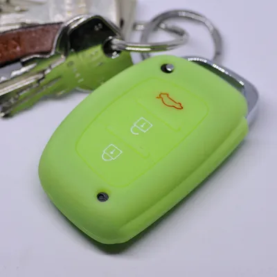 Produktbild von Auto Schlüssel Hülle Silikon Schutz Cover Fluoreszierend Grün kompatibel mit Hyundai i10 i20 i40 ix25 ix35 Tucson Accent Ioniq Sonata Tucson Santa Fe 3 Tasten KEYLESS SMARTKEY