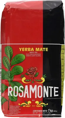 A bag of Rosamonte Yerba Mate tea.