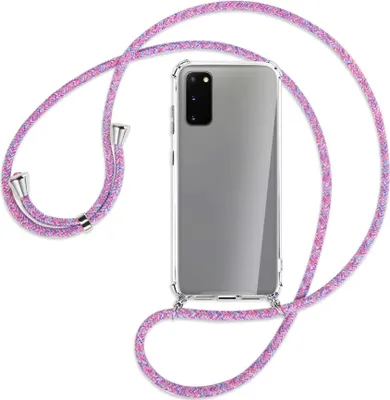 Produktbild von Handykette Backcover-Schutzhülle mit Band (Metall silberfarben) für Samsung Galaxy S20 (G980) - lila/rosa/blau