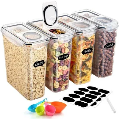 Productafbeelding van Set van 4 Plastic Voedselopbergcontainers met Luchtdichte Deksel