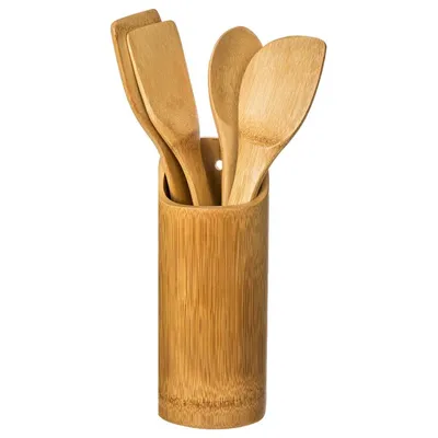 Image de KITCHERO set d'ustensiles de cuisine 4 pots et support, bambou