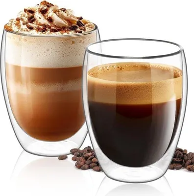 Image de Lot de 2 tasses à café en verre à double paroi de 350 ml pour latte et cappuccino