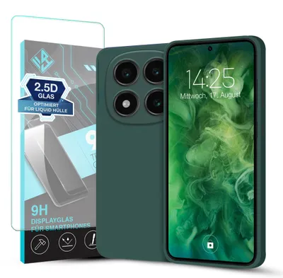 Produktbild von Hülle für Xiaomi Redmi Note 14 Pro 5G mit 9H Displayglas Displayschutz Case Cover Bumper Smartphone Softgrip Schutzhülle Farbe: Grün