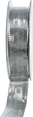 Produktbild von Silber Geschenkband 25mm 25m - Drahtkante Dekoband