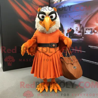 Produktbild von Orange REDBROKOLY Hawk Maskottchen Kostüm Figur bekleidet mit einem Maxirock und Messenger Bags