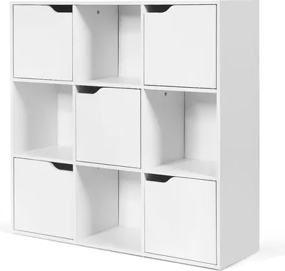 Produktbild von COSTWAY Bücherregal mit 9 Fächer & 5 Türen, Standregal freistehend, Aufbewahrungsregal 90x29x90cm