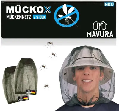 Produktbild von MÜCKOX Kopfnetz Mückennetz Mückenschleier Moskito Mückenschutzhaube Moskitonetz Insektenschutz Kopfschutz Netz [2er Set]