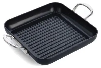 Obrázek produktu pro Sklokeramická grilovací pánev Greenpan Barcelona Pro, bez PFAS, 28x28 cm - Vysoce kvalitní rukojeti z nerezové oceli, odolné proti poškrábání díky technologii ScratchGuard™, vhodné do myčky nádobí, vhodné do trouby, nadčasový design.