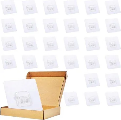Obrázok produktu pre Priehľadné samolepiace háčiky do kúpeľne – 30 ks – 6 x 6 cm – háčiky na uteráky – háčiky do sprchy – akrylové háčiky