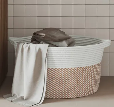 Produktbild von Möbel Aufbewahrungskorb Braun und Weiß Ø40x25 cm Baumwolle - Körbe &36134