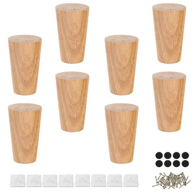 Image de 8 pieds de meubles en bois massif, de 8 cm de hauteur, avec plaque de fixation et vis