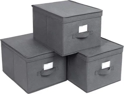 Produktbild von Famanu Aufbewahrungsboxen Set von 3 – faltbar mit Deckel, 40 x 30 x 25 cm, grau
