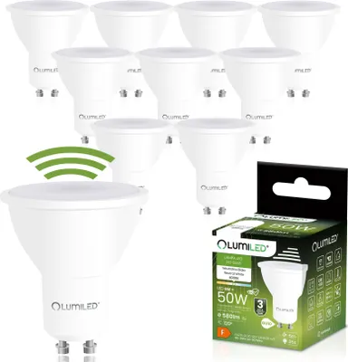 Produktbild von LUMILED GU10 LED Lampe PAR16 Leuchtmittel mit Bewegungsmelder PIR Sensor 6W Ersetzt 50W Halogenlampen 580lm 4000K Neutralweiß 120° Abstrahlwinkel 10er Pack Energieeffizient Nicht dimmbar