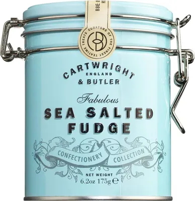 Produktbild von Salted Caramel Fudge, blue tin, Meersalzkaramellen in blauer Geschenk Dose, 175 g, Cartwright & Butler, England