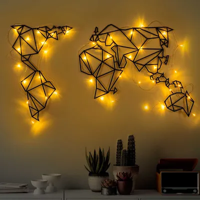 Immagine prodotto di Wallity, Mappa del mondo a led 010, accessorio decorativo da parete in metallo, nero, METALLKÖRPER, 58 x 100 cm