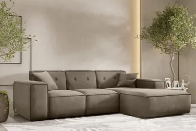 Produktbild von Ecksofa Designersofa CESINA Stoff Opera Velvet Taupe Ottomane Rechts