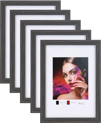 Produktbild von 2er 3er 5er Set Holz Bilderrahmen Lifestyle Plexi Foto Rahmen Collage Wanddeko Poster HR-25 - Farbe: 5er Pack Grau | Format: 20x30