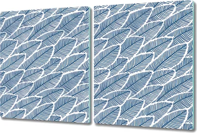 Produktbild von Glas-Herdabdeckplatte Glaskeramikkochfeld-Abdeckung Spritzschutz - 2x 40x52 cm - Subtil Blaue Blätter