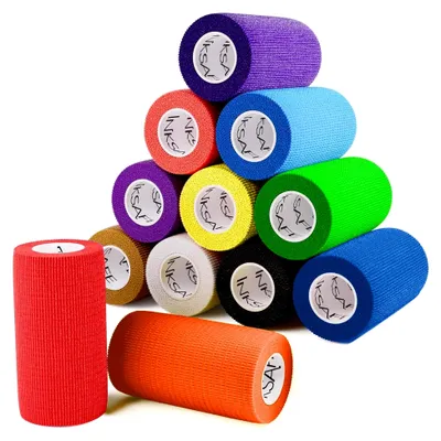 Produktbild von 12 Rollen Selbstklebender Verband 10 cm x 4,5 m, Elastische Bandage für Sport, Fitness, Handgelenk, Knöchel, Muskeln, Haustiere und Erste Hilfe
