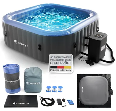 Produktbild von Juskys® Whirlpool SpaLuxe inkl. LED-Beleuchtung Grau/Blau - 3000W, 130 Düsen, aufblasbar
