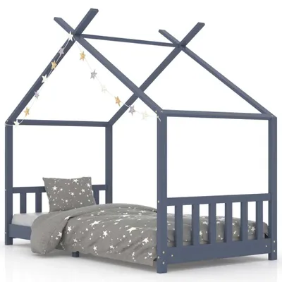 Zdjęcie produktu dla Łóżko Dziecięce Drewniane 90x200 Szare ze Stelażem do Pokoju Dziecięcego