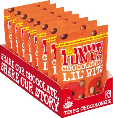 Obrázek produktu pro Tony's Chocolonely - Čokoláda Tony Chocolonely Lil Bits Kar Zeezt Bisc | Sáček A 120 gramů | 8 kusů