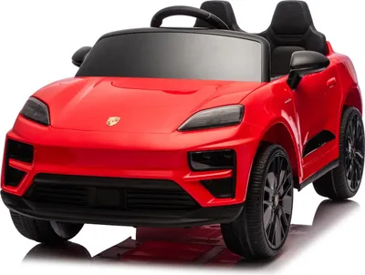 Obrázok produktu pre Elektrické autíčko Porsche Macan 12 V, licencované, s pohonom zadných kolies (jednomiestne), červené, lítiová batéria, široké sedadlo, odpružené nápravy, diaľkové ovládanie 2,4 GHz, MP3 prehrávač s USB/AUX vstupom, LED osvetlenie