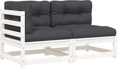 Produktbild von vidaXL Gartensofa mit Kissen 2-Sitzer Weiß Massivholz Kiefer