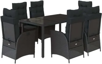 Produktbild von vidaXL 7-tlg. Garten-Essgruppe mit Kissen Schwarz Poly Rattan