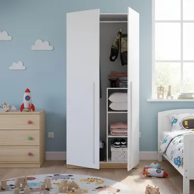 Image de Alpine - Armoire 2 portes, 90x200h cm Chêne marron nœuds, 3 étagères