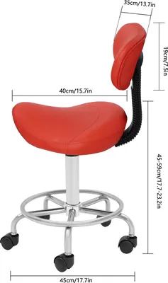 Obrázok produktu pre Kadernícka stolička na kolieskach – s operadlom – výškovo nastaviteľná – otočná o 360° – na kolieskach – Imitácia kože – nosnosť do 150 kg – červená