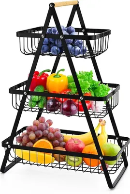Zdjęcie produktu dla Stojak Koszyk Na Owoce Warzywa Trzypoziomowy Czarny