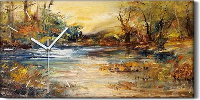 Produktbild von Küche Wohnzimmer Wand Leinwand Uhr 60x30 Malerei Abstrakte See Wald Bäume Kunst - weiße Hände
