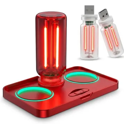 Produktbild von USB-A Retro Glühbirne aus Glas mit Wolframfaden, Kabellose tragbare Nachtlicht Lampe - CARBULB Rot
