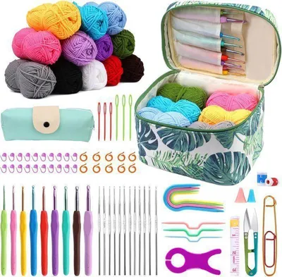 Produktbild von 87-teiliges Häkelset für erwachsene Anfänger, komplettes Einsteiger-Set, tragbare Häkelnadel mit Garn, Häkelzubehör