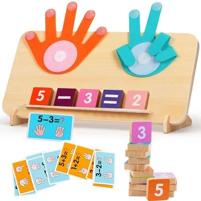 Productafbeelding van Wiskundespeelgoed Educatief - Houten Tellen Leren - Montessori Speelgoed - Telspeelgoed 3-6 Jaar - Cijferblokken - Dubbelzijdige Leerkaarten