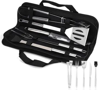 Produktbild von Famanu Grillwerkzeugset, Edelstahl Zubehör mit Aufbewahrungstasche - Professionelles Grillzubehör
