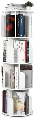 Image de Étagère tournante pour livres - Étagère autoportante - 4 niveaux - Rotation à 360° - Étagère d'angle étroite - En bois - Gain de place - Idéale pour le salon et la chambre - Blanche