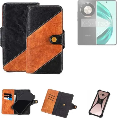 Produktbild von K-S-Trade Handyhülle Schutzhülle Bookstyle Case Wallet-Case kompatibel mit Honor X50 Pro Handy Cover Bumper Klapphülle schwarz hellbraun 1x