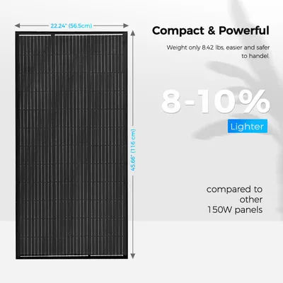 Obrázek produktu pro Flexibilní solární panel 150W - monokrystalický křemík - 1160x565x25 mm - pro 12V baterie a systémy bez připojení k síti